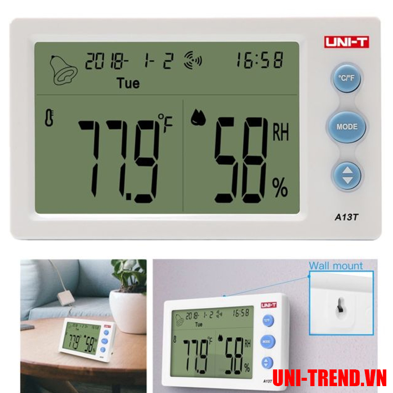 A13T Đồng hồ nhiệt độ, độ ẩm, thời gian Uni-Trend