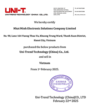 Uni-Trend Technology Co., Ltd chứng nhận NHATMINHESC là nhà phân phối chính hãng được ủy quyền thương hiệu UNI-T tại Việt Nam