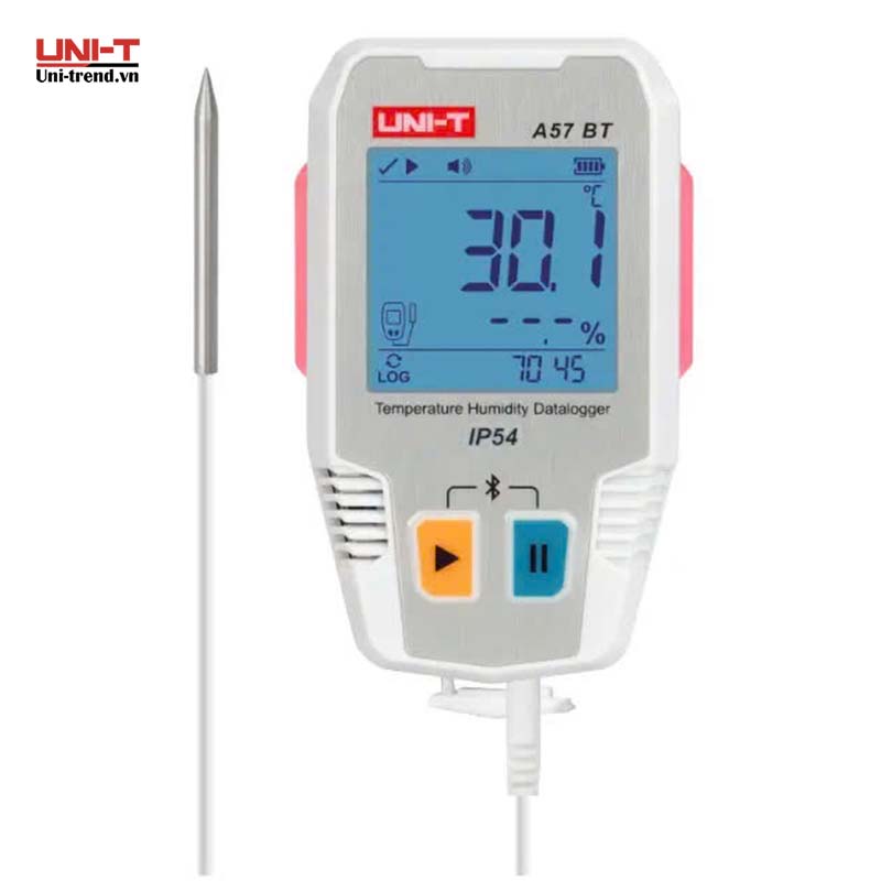 Bộ ghi dữ liệu nhiệt độ, độ ẩm UNI-T A57BT (-40℃~85°C, 0%~100%RH, IP54, Bluetooth, PC)