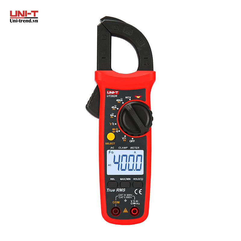 Ampe kìm điện tử UNI-T UT202R (AC400A, TrueRMS, NCV, 1000℃)