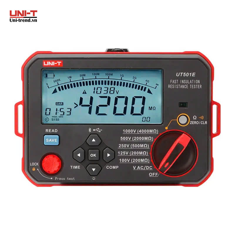 Máy đo điện trở cách điện UNI-T UT501E (1000V, 4GΩ, USB, IP54)