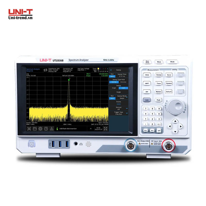 Máy phân tích phổ UNI-T UTS3036B (3.6GHz, 1Hz~3 MHz, -161dBm/Hz)